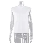 Blouse Ladies Casual Solid Pad Shoulder Wholesale Custom Fashion Office Women Blouse Sleeveless Top Shirts
