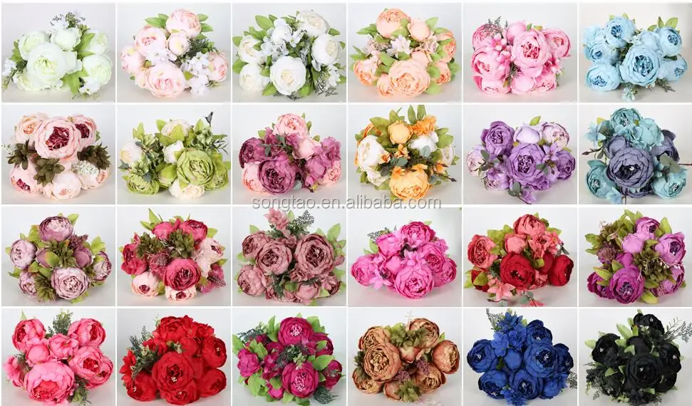 silk flower 6 heads artificial single stem peony flowers bouquet
