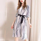 Summer Autumn Knee-Length Women Clothing 100% Silk Dresses Print Half Sleeve Party Sexy Lady Fashion Casual Dress