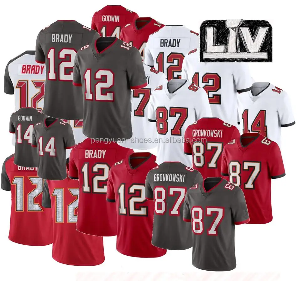 

Latest SB Patch #12 Tom Brady #13 Mike Evans #87 Rob Gronkowski #14 Chris Godwin Best Stitched American Football Jersey, White, black, red, navy,pewter