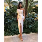 2019 new high quality white irregular neck women party wear sleeveless elegant sexy slit sexy dresses evening dress A1296