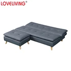 Home furniture sofa set with sleeping sofa bed function and ottoman with wooden legs and wooden frame
