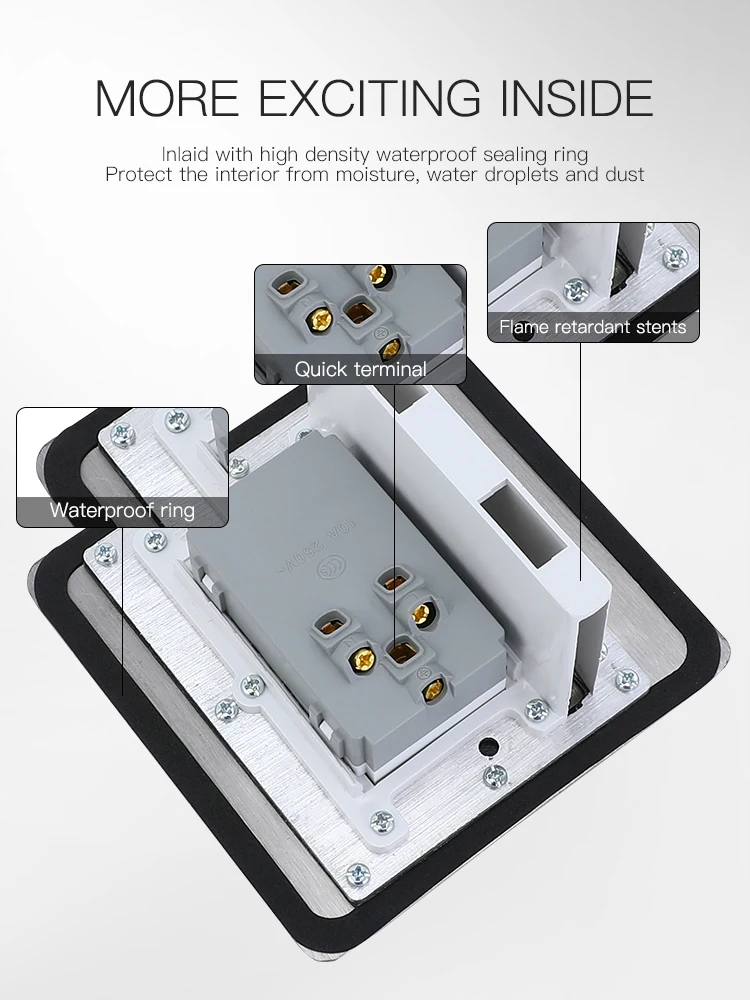 Wholesale multi function standard Stainless steel electrical power supply 16A hidden socket box
