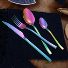 Stainless Steel Rainbow Western Food Dinnerware Cutlery Gift Sets Multicolored Fork Knife Spoons Tableware Set