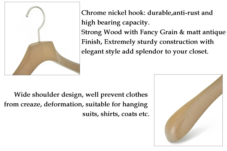 Luxury Wide Shoulder Wooden Clothes Suit Hangers Custom For Formal