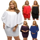 Plus Size Women Clothing Off Shoulder Flared Sleeve Mini Poncho Dress