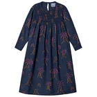 Wholesale Kids Clothing Navy Blue Cotton Smocked Neckline Long Sleeve Maxi Dress For Girls