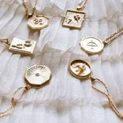 Pendant Square New 925 Silver Gold Plated Jewelry Pendant Square Embossed Coin Necklace