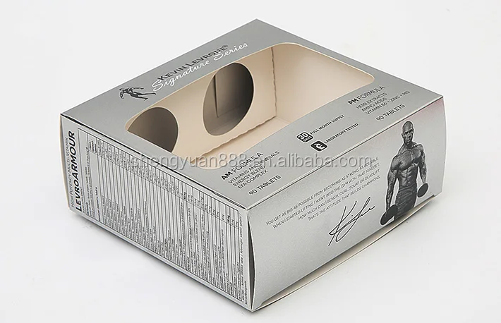 sliver cardboard gift box with pvc window rigid cardboard box