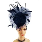 Custom navy blue feather sinamay base lace fascinators wholesale women church racing bridal hairbands