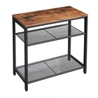 VASAGLE Living Room Industrial Design Rustic Brown Side Table 3-Tier Slim End Table with Engineered Wood Mesh Shelves