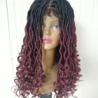 20inch goddess faux loc lace front synthetic wig ombre color hand made crochet women braided wigs