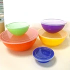 Customize striped color 6-piece plastic mixing salad bowl with lid set