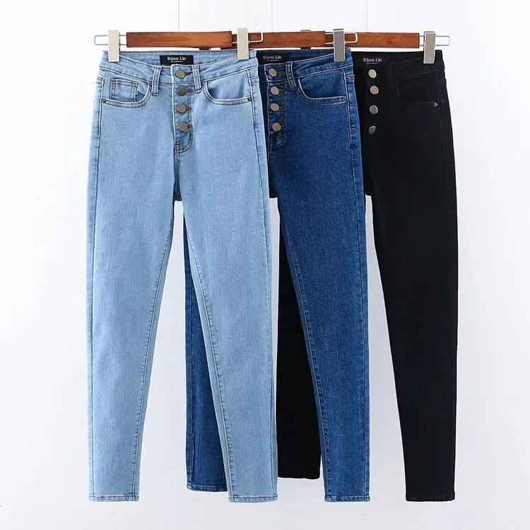 OEM Custom Factory Stretched Skinny Trousers Denim Fabric High Waist Women Jeans
