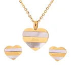 AJ132 Fashion Women pearland gold plated Stainless Steel earring jewelry set pendant heart necklace