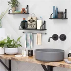 Vintage natural set of 3 gray pine wall mounted rustic floating wood shelves
