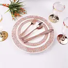 Hot Stamp Fancy Disposable Wedding Party Charger Rose Gold Plastic Plates Set Dinnerware