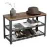Metal Frame Industrial Vintage 3-tier Shelf Storage Organizer wooden shoe rack Bench with shoe rack