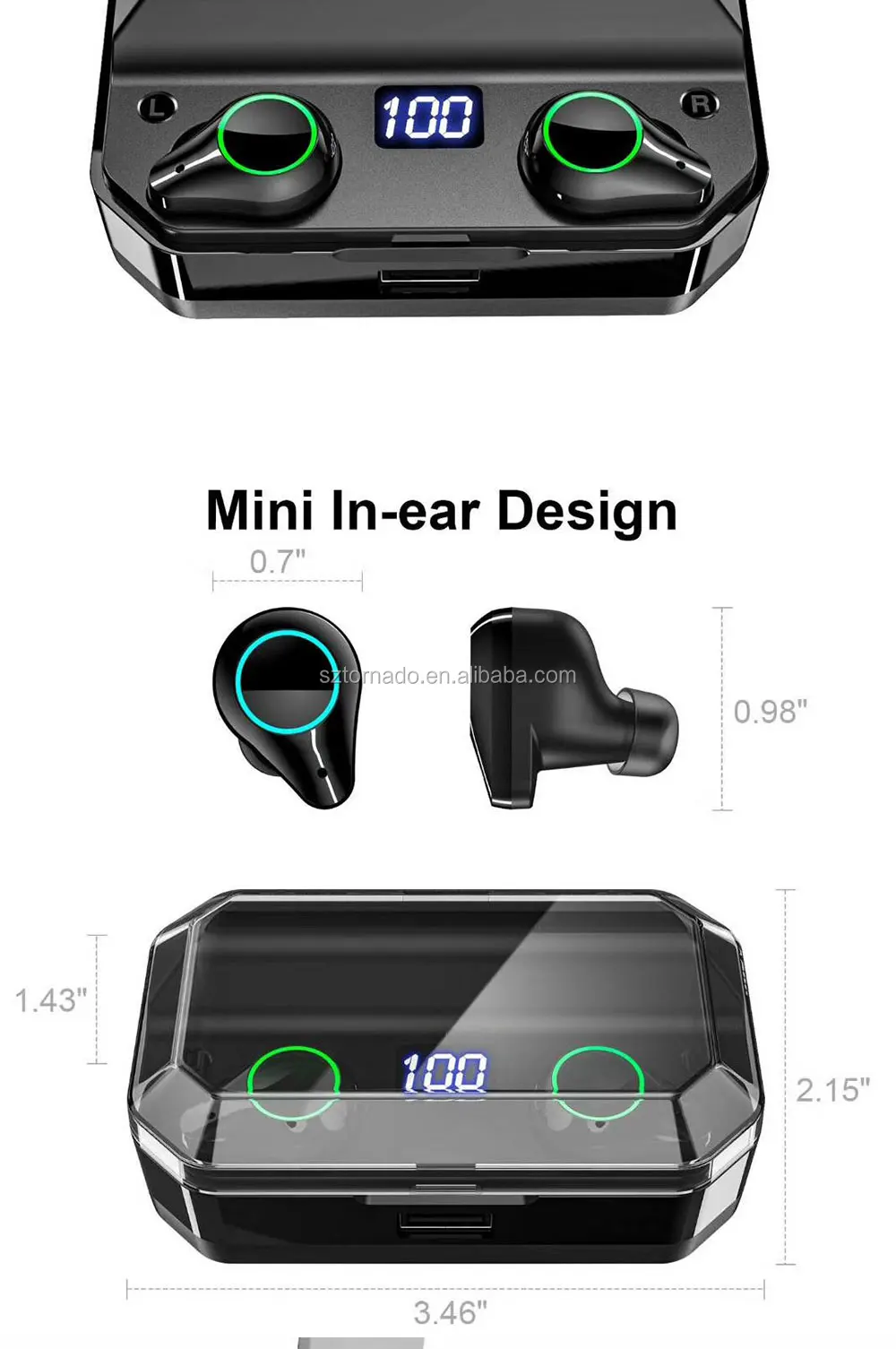 Tinderala Handsfree LED Display 6000mAH Power Bank Touch IPX7 Waterproof TWS 5.0 Stereo Earbuds Wireless Bluetooth Earphone - ANKUX.COM