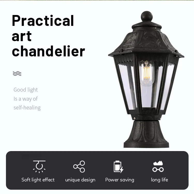 Retro Waterproof Outdoors Villa Courtyard Garden Gate Column Pillar Lights