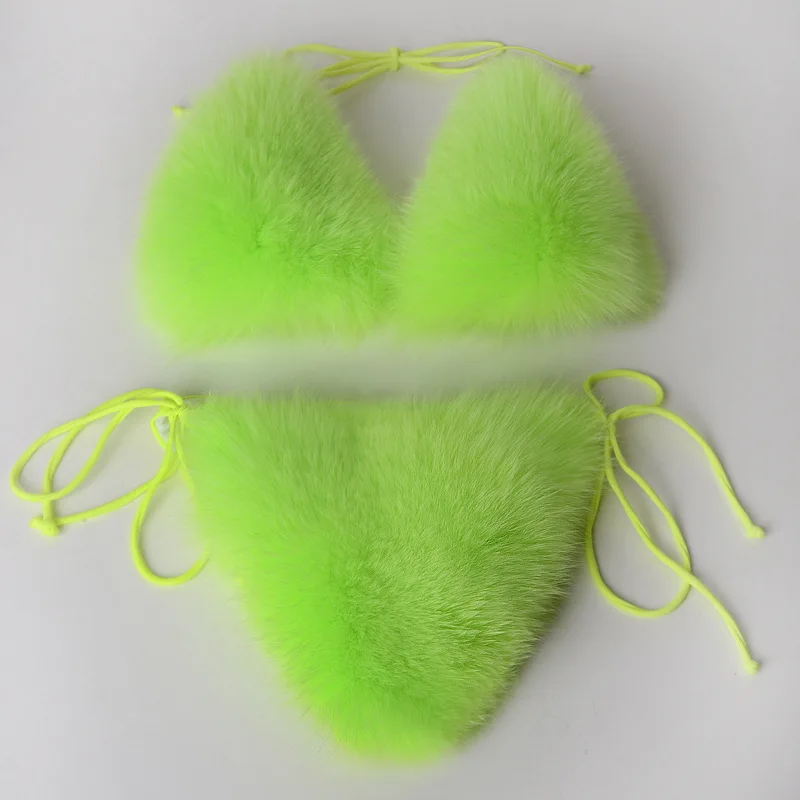 2019 nouveau design véritable fourrure de renard soutien-gorge sexy soutien-gorge et culotte sous-vêtements chauds pour femme dame frenate bikini