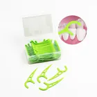 Disposable tooth floss individual oral care green plastic dental floss pick stick