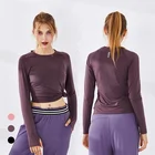 Women Multi Colors Long Sleeve Running Tops round collar Workout Yoga Shirt