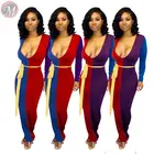 9100114 fashionable deep V-neck patchwork contrast color Ladies Designer Maxi Casual Dresses