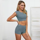 2019 New Yoga Fitness perspiration sports suit running quick dry solid color short sleeve short pants suit for women