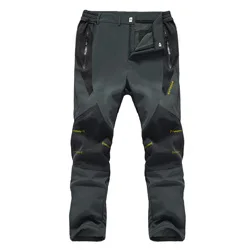 Winter Softshell Mens Waterproof  Hunting Track Pants With Zipper Pocket,Fleece Outdoor Warm Pants Men, Hiking Long Trousers