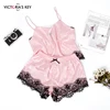 VICTORIA'S KEY Pink Satin Pajamas Women Summer Sleepwear Sexy Spaghetti Strap Cami Top Bow Knot Shorts Silk Slip Lace Pajama Set