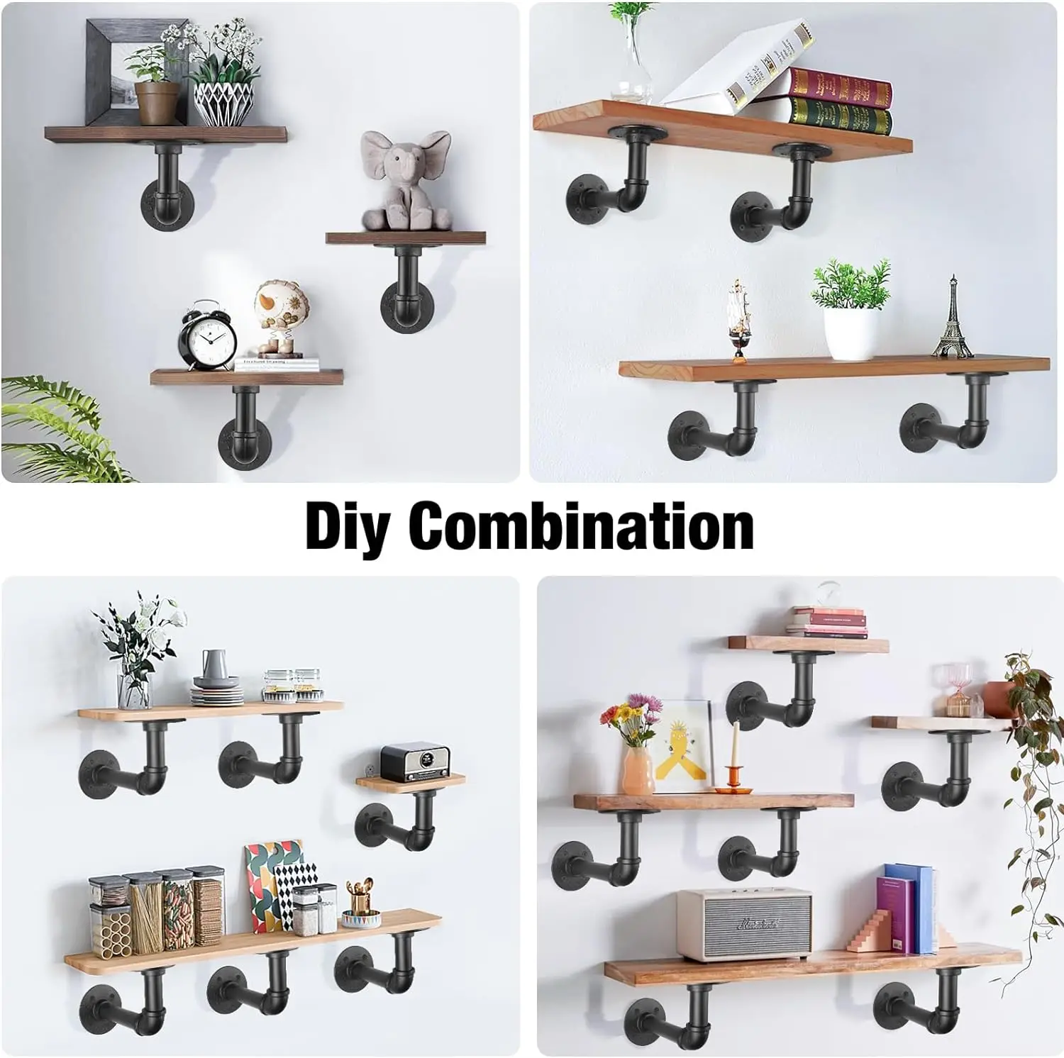 Heavy Duty Floating Shelf Brackets Industrial Pipe Wall Mount Metal