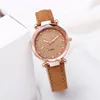 Ladies Watch Romantic Starry Sky Quartz Dial Plate Leather Fashion Simple Wristwatch