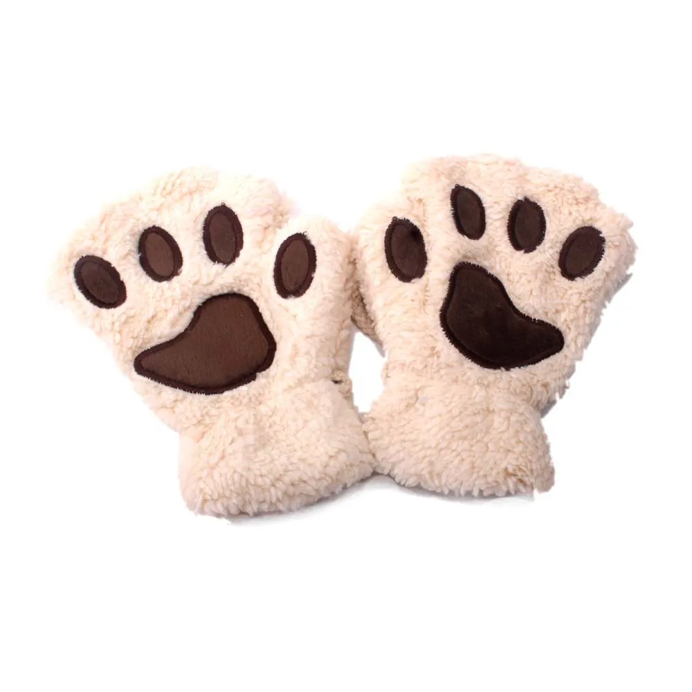 Baby Winter Thick Warm Gloves Outdoor Half Finger Gloves Cute Cartoon Cat Claw Gloves