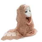 Rayon flower pearls hijab scarfs 10 colors lace dubai scarf