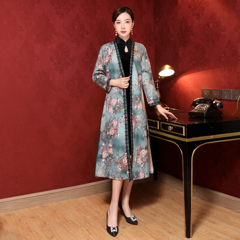 Оптовая продажа в китайском стиле современная мода Длинные Cheongsam Элегантные зимние Qipao замшевые ткани платье для женщин ГОСТ