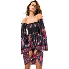 Flare Sleeve floral dress 2019 new fashion wholesale hot sale early long sleeves slash neck wrap dresses women elegant