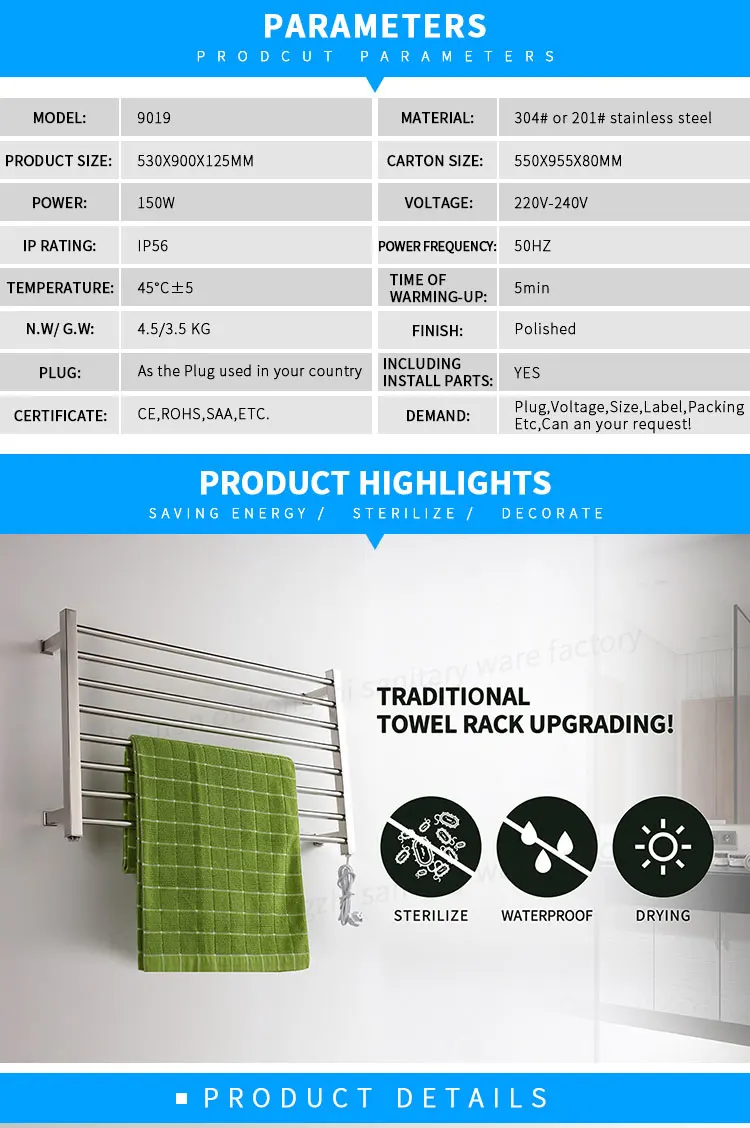 Stainless Steel Barbing Towel Warmer Drier Towel Warmer Customized Towel Warmer Rack