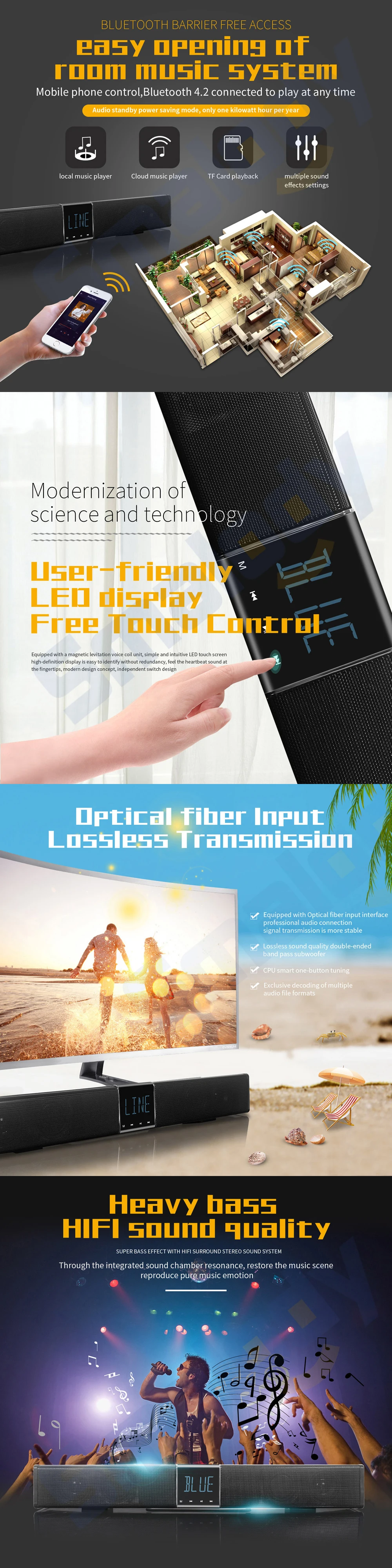 GAS-8040 20W Subwoofer Soundbar Bluetooth Bass Wireless Speaker 4400Mah Portable With Remote Control LCD Display Home Theater TV - ANKUX.COM