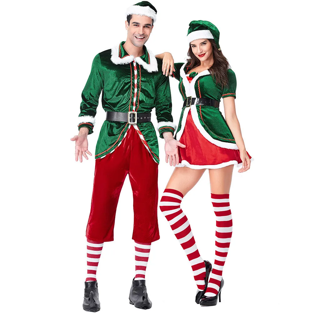 סט מלא של חג מולד תלבושות סנטה קלאוס למבוגרים ירוק חג המולד בגדי סנטה קלאוס תלבושות יוקרה חליפה
