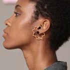 Fashion Jewelry Maple Leaf Geometric Stud Earrings Gold Color Stainless Steel Metal Earings Big Ear Studs Wholesale 191029