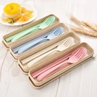Portable wheat straw tableware chopsticks fork spoon set