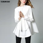 Hot Sale Puls Size Ladies Causal Shirt Blouse Women Solid Color Flounces Cotton Tops