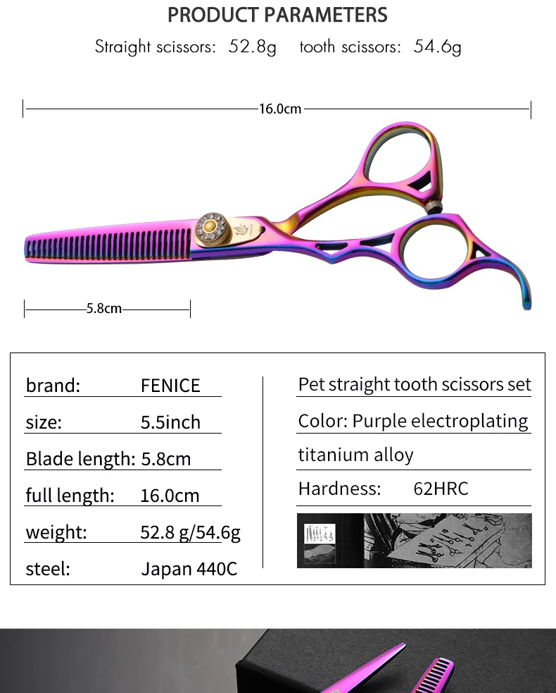 Fenice 5.5 inch Left Handed Pet Dog Grooming Scissors Set Animal Hair Shears Kit