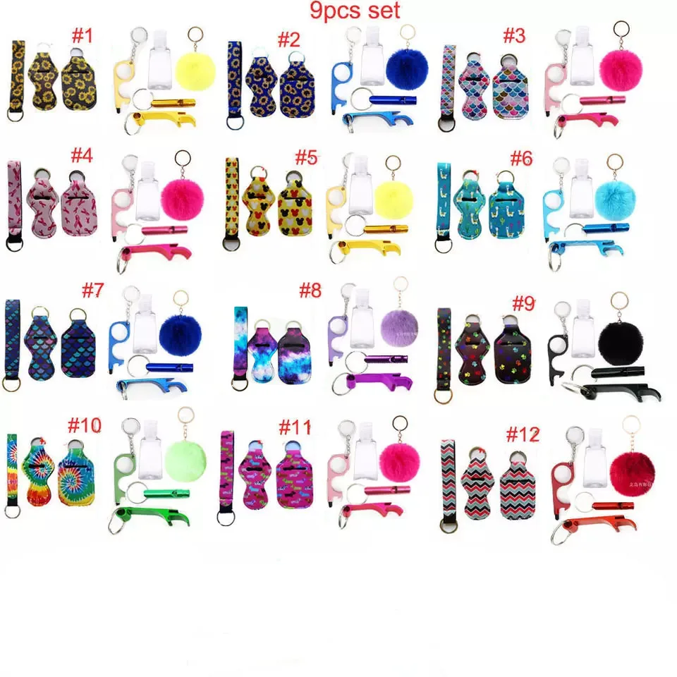 Neoprene Safety Keychains Sets Include Lipgloss Holder Hand Sanitizer