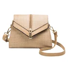 Trendy sublimation recycled messenger shoulder bag straw strap bag for women with leather handle and Zipper