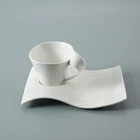 Hot sale modern european style unique wave shape white ceramic porcelain espresso coffee cup saucer plate