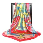 New 90*90cm Luxury Brand Silk Scarf Women Fashion Chain Design Satin Large Square Scarves For Lady Shawl Bandana for Head