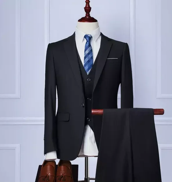 Mens 3 Piece Linen Suit Set Blazer Jacket Tux Vest Suit Pants