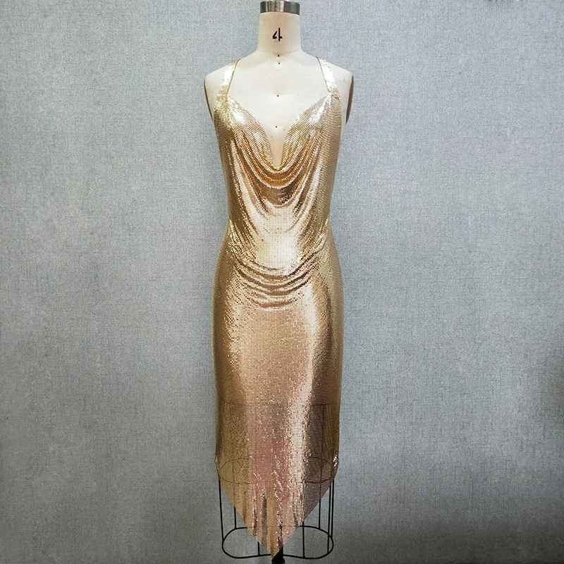 gold metal mesh dress